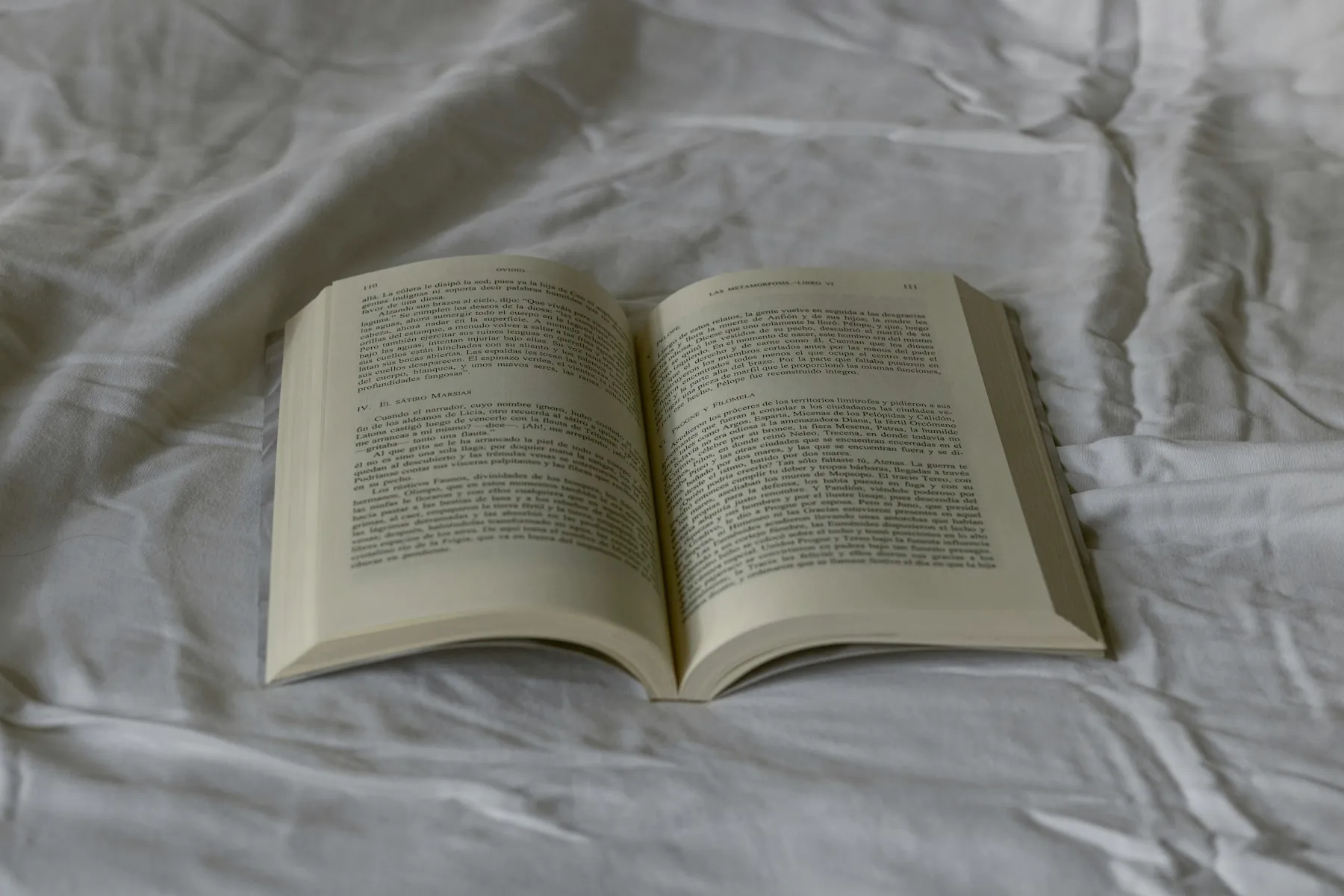 Un libro abierto sobre una tela de lino